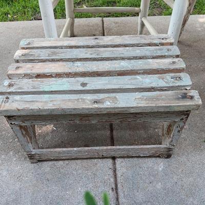 Primitive farmhouse decor chair - footstool - and step table