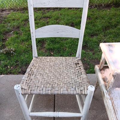 Primitive farmhouse decor chair - footstool - and step table