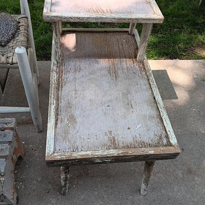 Primitive farmhouse decor chair - footstool - and step table