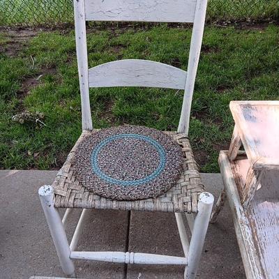 Primitive farmhouse decor chair - footstool - and step table