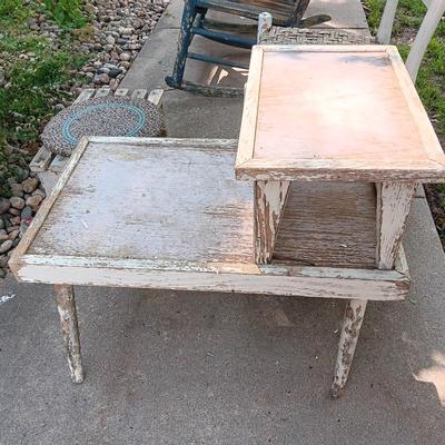 Primitive farmhouse decor chair - footstool - and step table