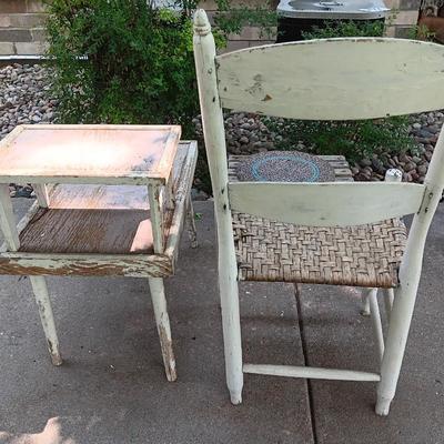 Primitive farmhouse decor chair - footstool - and step table