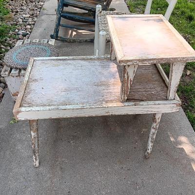 Primitive farmhouse decor chair - footstool - and step table