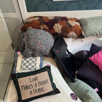 Pillows, hamper, & clothes