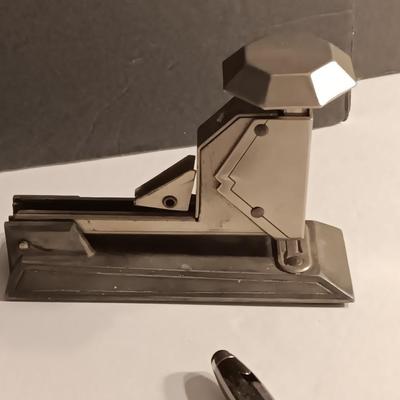 Vintage Art deco office supplies - Juwel Stapler- Neva-Clog stapler- Apsco pencil sharpener - union made tape measure
