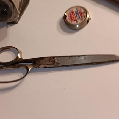 Vintage Art deco office supplies - Juwel Stapler- Neva-Clog stapler- Apsco pencil sharpener - union made tape measure
