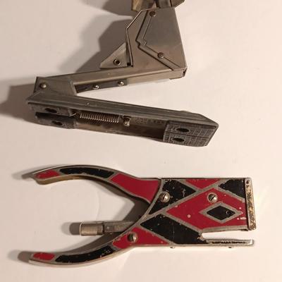 Vintage Art deco office supplies - Juwel Stapler- Neva-Clog stapler- Apsco pencil sharpener - union made tape measure