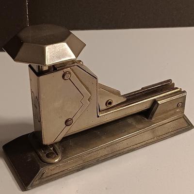 Vintage Art deco office supplies - Juwel Stapler- Neva-Clog stapler- Apsco pencil sharpener - union made tape measure