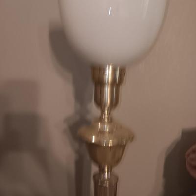 Vintage Art Deco Torchiere Lamp with white Glass Reflector Shade, Torchiere Table Lamp