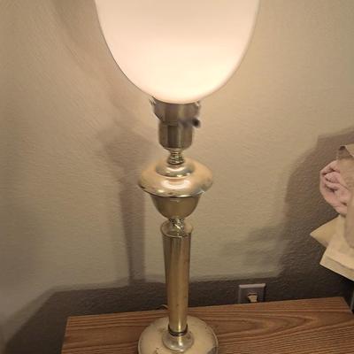 Vintage Art Deco Torchiere Lamp with white Glass Reflector Shade, Torchiere Table Lamp