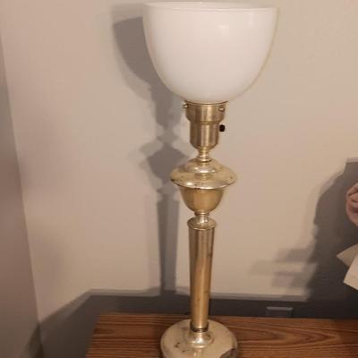 Vintage Art Deco Torchiere Lamp with white Glass Reflector Shade, Torchiere Table Lamp