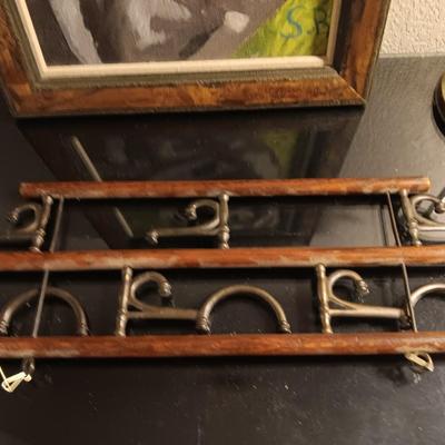 Framed painting of Black lab - Antique lamp and really cool wall mount folding coat hanger
