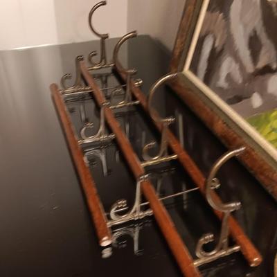 Framed painting of Black lab - Antique lamp and really cool wall mount folding coat hanger