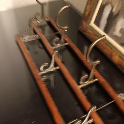 Framed painting of Black lab - Antique lamp and really cool wall mount folding coat hanger