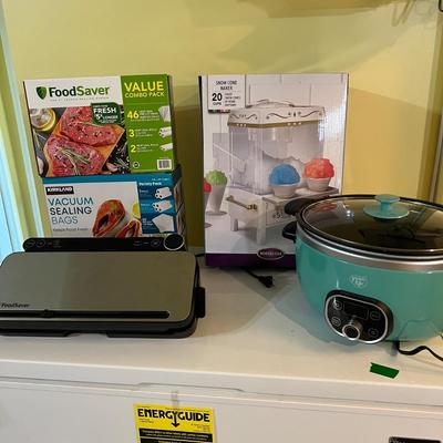 Lot of Kitchen Items - Food Saver, Snow Cone Maker, Crock Pot