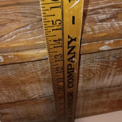 Farmhouse style wooden box with lid and antique cutting boards