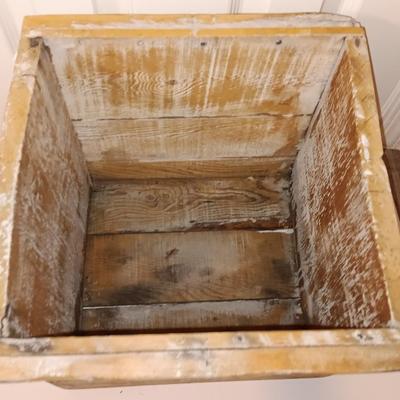 Farmhouse style wooden box with lid and antique cutting boards