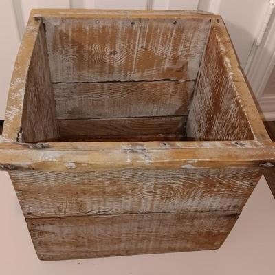 Farmhouse style wooden box with lid and antique cutting boards