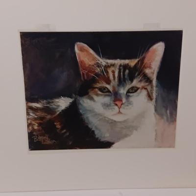 matted Cat print - clay cat statue and a house key hook