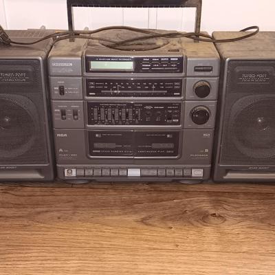 RCA Digital portable compact disc dual cassette recorder with stereo receiver boombox radio
