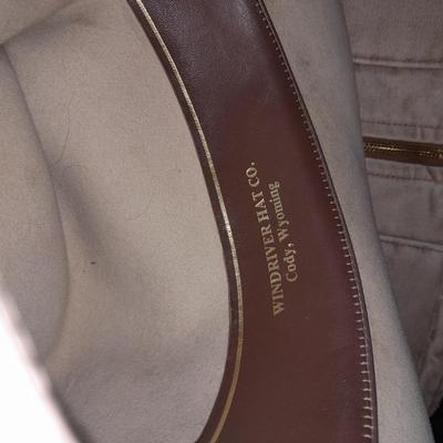 Neat old custom-made Wind River Wyoming Hat Co. cowboy hat with Carhart vest - pair of gloves and a few books