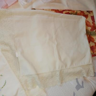 EMBROIDERED PILLOW CASES & TEA TOWELS, LINEN TABLECLOTHS