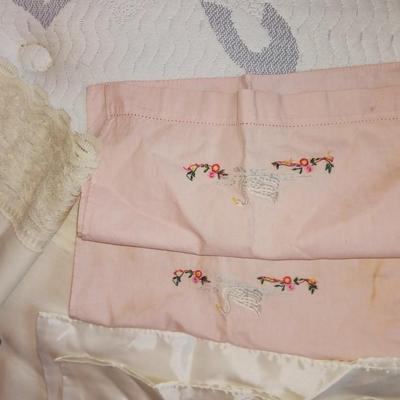 EMBROIDERED PILLOW CASES & TEA TOWELS, LINEN TABLECLOTHS