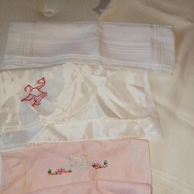 EMBROIDERED PILLOW CASES & TEA TOWELS, LINEN TABLECLOTHS
