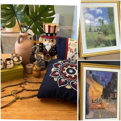 Big Decorative Lot - Brass Hangers, Large Vase, New Throw Pillows + More