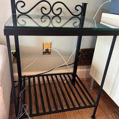 2 Wrought Iron Glass Bedside End Tables