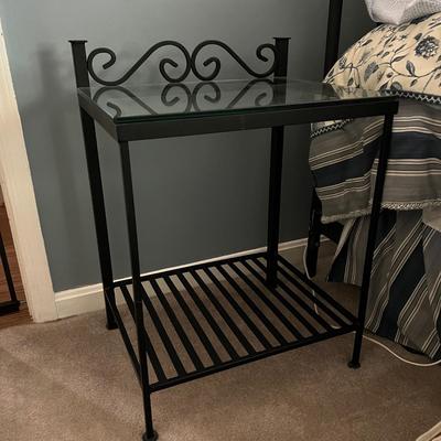 2 Wrought Iron Glass Bedside End Tables