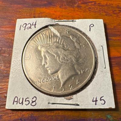 1924 PEACE DOLLAR P AU 58 US COIN SILVER