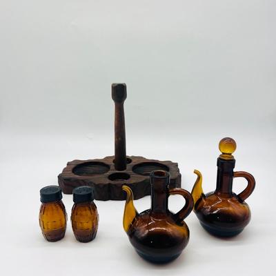 Vintage Amber Glass Cruet Set