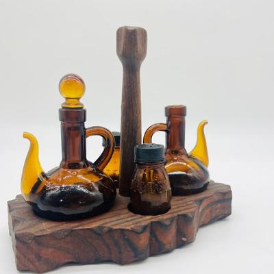 Vintage Amber Glass Cruet Set