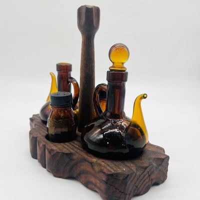 Vintage Amber Glass Cruet Set