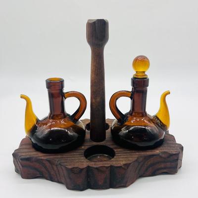 Vintage Amber Glass Cruet Set