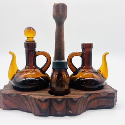 Vintage Amber Glass Cruet Set