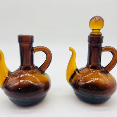 Vintage Amber Glass Cruet Set
