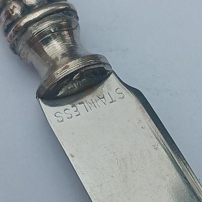 Sterling child's spoon with matching knife stainless blade initialed SDB