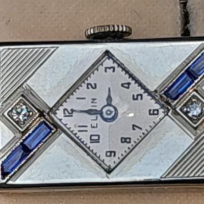 Stunning elegant Antique Ladies Elgin Art Deco Sapphire & Diamond Wrist watch