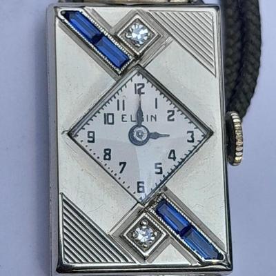 Stunning elegant Antique Ladies Elgin Art Deco Sapphire & Diamond Wrist watch