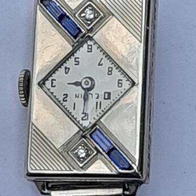 Stunning elegant Antique Ladies Elgin Art Deco Sapphire & Diamond Wrist watch