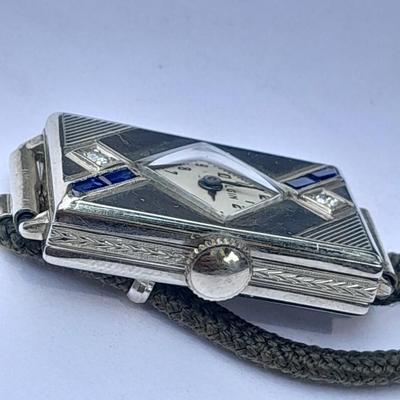 Stunning elegant Antique Ladies Elgin Art Deco Sapphire & Diamond Wrist watch