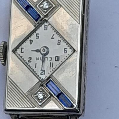 Stunning elegant Antique Ladies Elgin Art Deco Sapphire & Diamond Wrist watch
