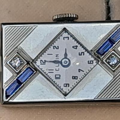 Stunning elegant Antique Ladies Elgin Art Deco Sapphire & Diamond Wrist watch