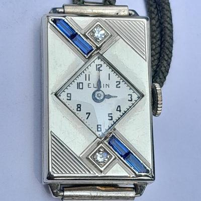 Stunning elegant Antique Ladies Elgin Art Deco Sapphire & Diamond Wrist watch