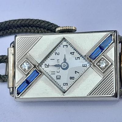 Stunning elegant Antique Ladies Elgin Art Deco Sapphire & Diamond Wrist watch