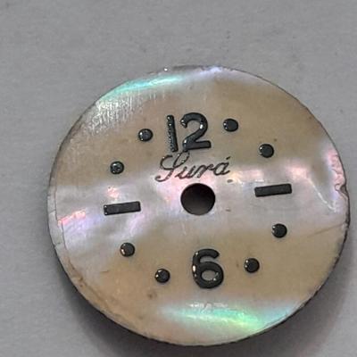 Antique watch faces Lura iridescent pearl like face and Hamilton retro art deco face
