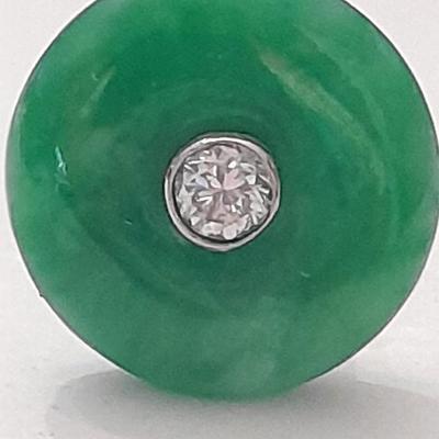 Cuff link 12K DI, Royal Jade with diamond - Art Deco beauty!