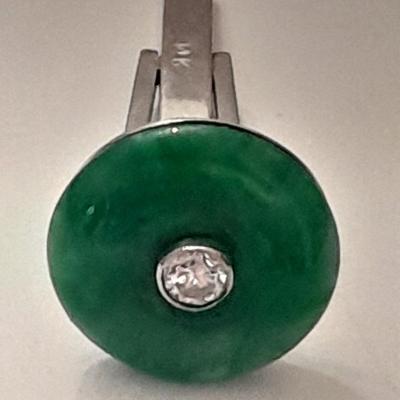 Cuff link 12K DI, Royal Jade with diamond - Art Deco beauty!